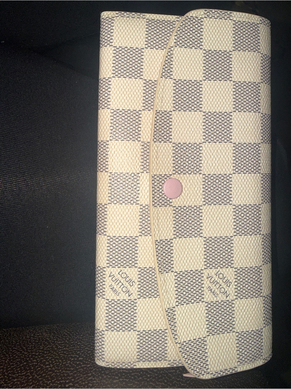 Louis Vuitton Damier Azur Checkered Wallet with Pink Button